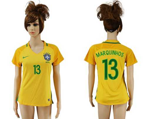 Women's Brazil #13 Marquinhos Home Soccer Country Jersey