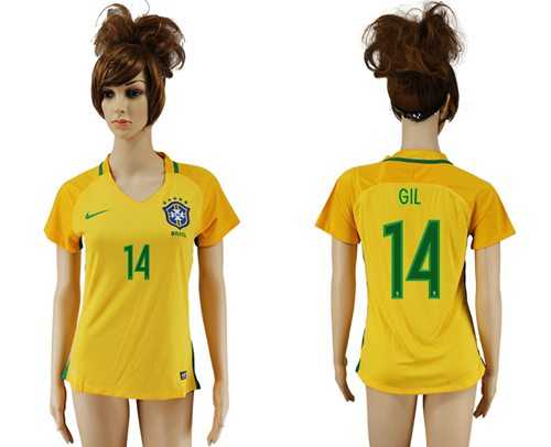 Women's Brazil #14 GIL Home Soccer Country Jersey