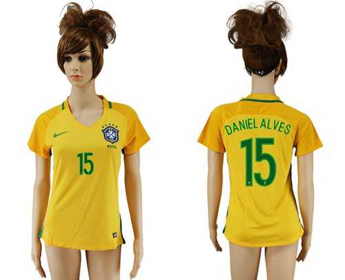 Women's Brazil #15 Daniel Alves Home Soccer Country Jersey