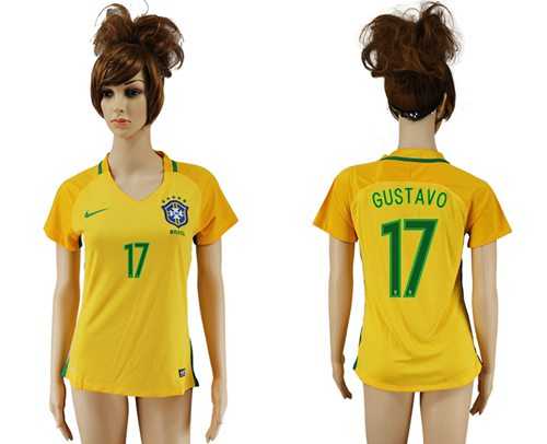 Women's Brazil #17 Gustavo Home Soccer Country Jersey