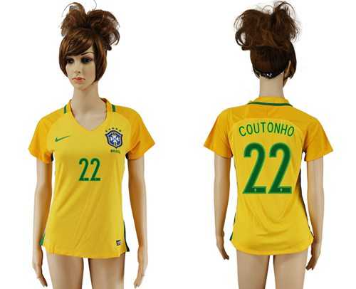 Women's Brazil #22 Coutonho Home Soccer Country Jersey