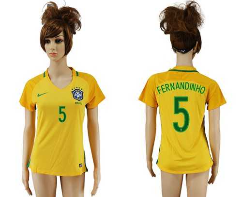 Women's Brazil #5 Fernandinho Home Soccer Country Jersey