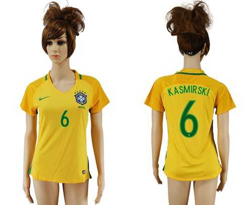 Women's Brazil #6 Kasmirski Home Soccer Country Jersey