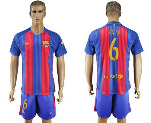 Barcelona #6 Xavi Home With Blue Shorts Soccer Club Jersey
