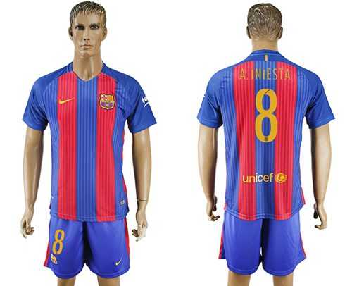 Barcelona #8 A.Iniesta Home With Blue Shorts Soccer Club Jersey