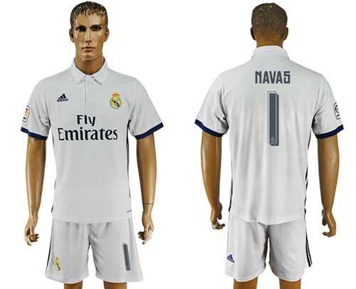 Real Madrid #1 Navas White Home Soccer Club Jersey