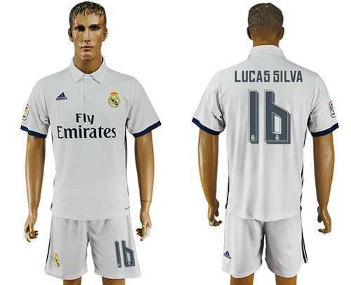 Real Madrid #16 Lucas Silva White Home Soccer Club Jersey