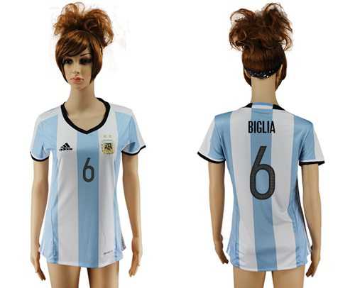 Women's Argentina #6 Biglia Home Soccer Country Jersey