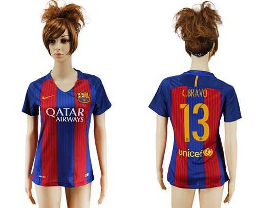 Women's Barcelona #13 C.Bravo Home Soccer Club Jersey