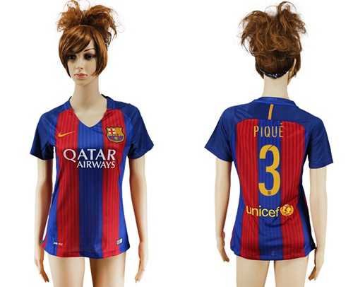 Women's Barcelona #3 Pique Home Soccer Club Jersey