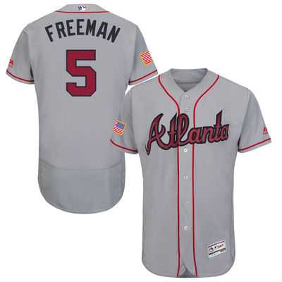 Atlanta Braves #5 Freddie Freeman Grey Stitched 2016 Fashion Stars & Stripes Flex Base Baseball Jersey