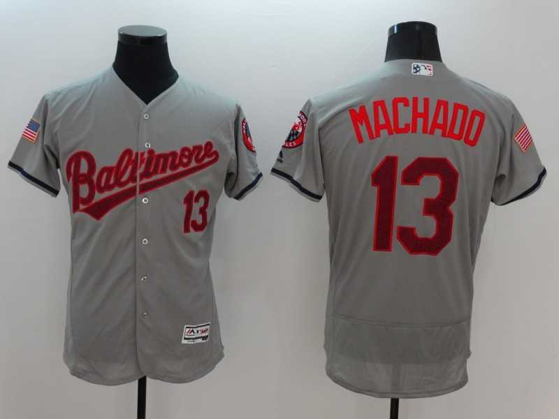 Men's Baltimore Orioles #13 Manny Machado Grey Stitched 2016 Fashion Stars & Stripes Flex Base Baseball Jersey