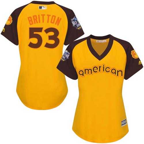 Women's Baltimore Orioles #53 Zach Britton Gold 2016 All-Star American League Stitched Baseball Jersey