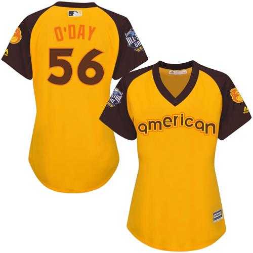 Women's Baltimore Orioles #56 Darren O'Day Gold 2016 All-Star American League Stitched Baseball Jersey