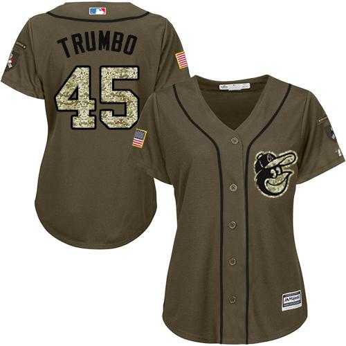Women's Baltimore Orioles #45 Mark Trumbo Green Salute to Service Stitched Baseball Jersey