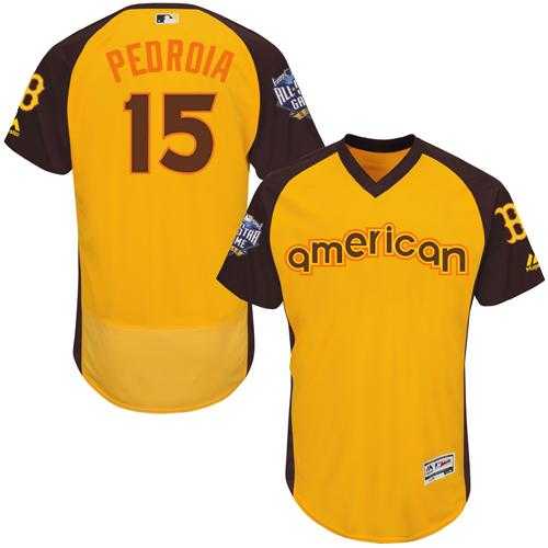 Boston Red Sox #15 Dustin Pedroia Gold Flexbase Authentic Collection 2016 All-Star American League Stitched Baseball Jersey
