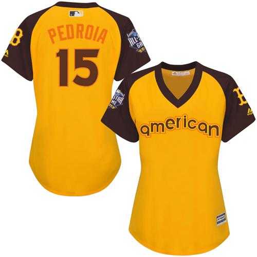 Women's Boston Red Sox #15 Dustin Pedroia Gold 2016 All-Star American League Stitched Baseball Jersey