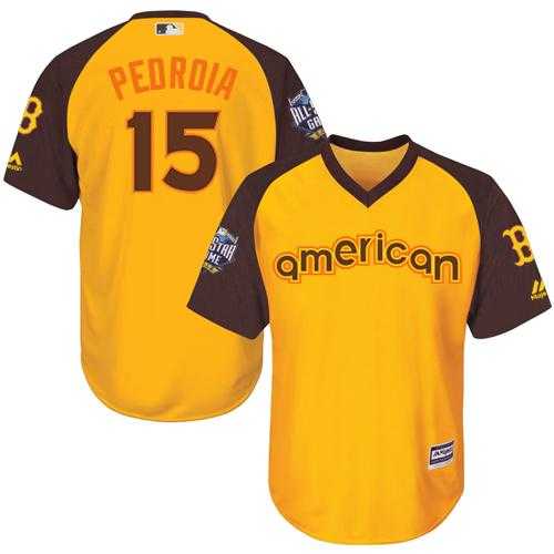 Youth Boston Red Sox #15 Dustin Pedroia Gold 2016 All-Star American League Stitched Baseball Jersey