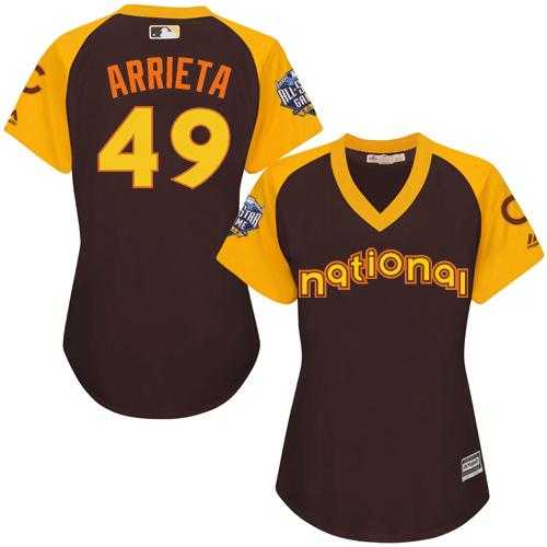 Women's Chicago Cubs #49 Jake Arrieta Brown 2016 All-Star National League Stitched Baseball Jersey