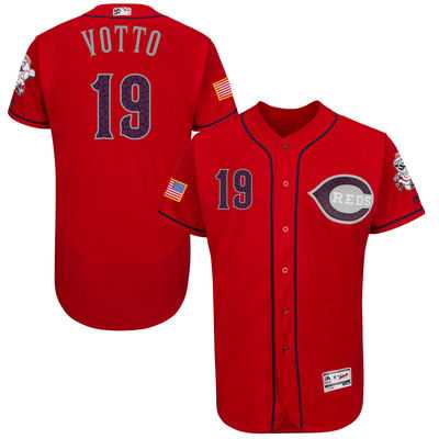 Cincinnati Reds #19 Joey Votto Scarlet Stitched 2016 Fashion Stars & Stripes Flex Base Baseball Jersey