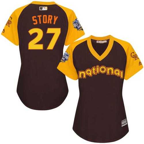 Women's Colorado Rockies #27 Trevor Story Brown 2016 All-Star National League Stitched Baseball Jersey