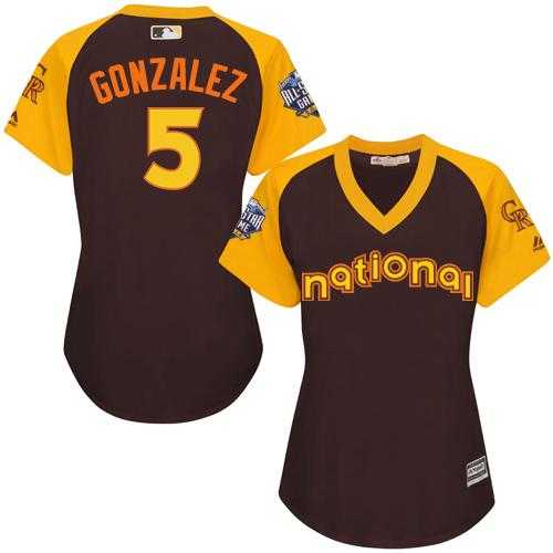 Women's Colorado Rockies #5 Carlos Gonzalez Brown 2016 All-Star National League Stitched Baseball Jersey