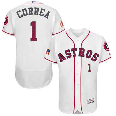 Houston Astros #1 Carlos Correa White Stitched 2016 Fashion Stars & Stripes Flex Base Baseball Jersey