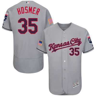 Kansas City Royals #35 Eric Hosmer Grey Stitched 2016 Fashion Stars & Stripes Flex Base Baseball Jersey
