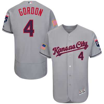 Kansas City Royals #4 Alex Gordon Grey Stitched 2016 Fashion Stars & Stripes Flex Base Baseball Jersey