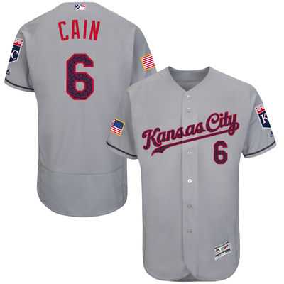 Kansas City Royals #6 Lorenzo Cain Grey Stitched 2016 Fashion Stars & Stripes Flex Base Baseball Jersey