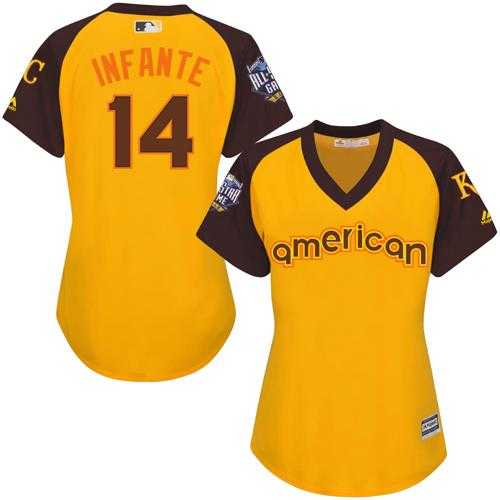 Women's Kansas City Royals #14 Omar Infante Gold 2016 All-Star American League Stitched Baseball Jersey