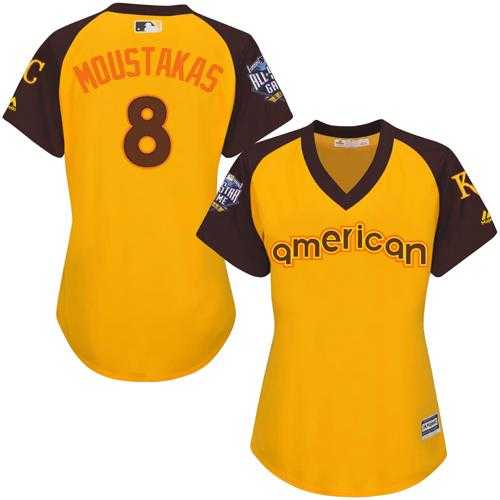 Women's Kansas City Royals #8 Mike Moustakas Gold 2016 All-Star American League Stitched Baseball Jersey