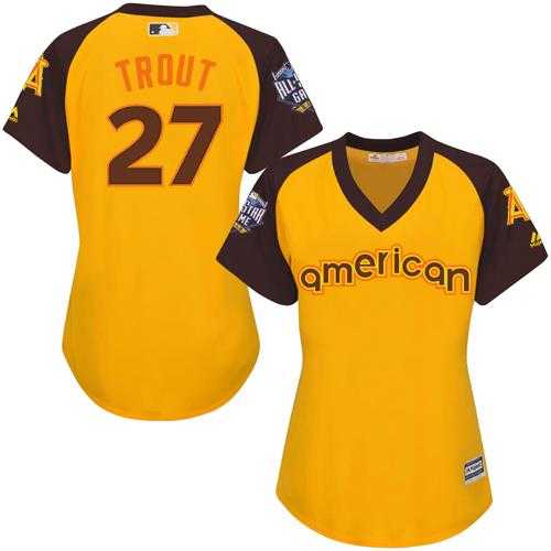 Women's Los Angeles Angels Of Anaheim #27 Mike Trout Gold 2016 All-Star American League Stitched Baseball Jersey
