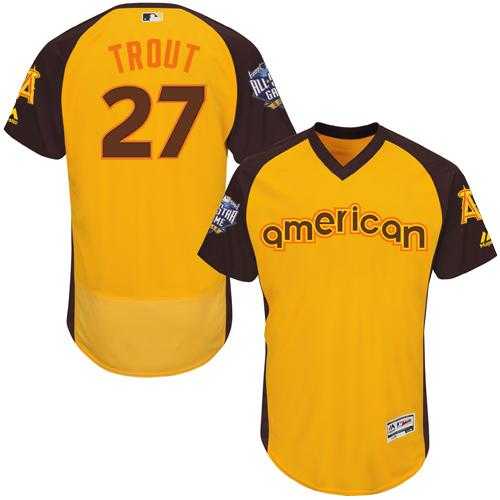 Los Angeles Angels Of Anaheim #27 Mike Trout Gold Flexbase Authentic Collection 2016 All-Star American League Stitched Baseball Jersey