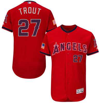 Los Angeles Angels of Anaheim #27 Mike Trout Scarlet Stitched 2016 Fashion Stars & Stripes Flex Base Baseball Jersey