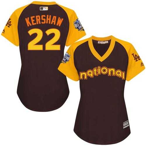 Women's Los Angeles Dodgers #22 Clayton Kershaw Brown 2016 All-Star National League Stitched Baseball Jersey