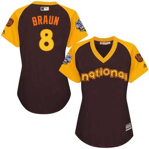 Women's Milwaukee Brewers #8 Ryan Braun Brown 2016 All-Star National League Stitched Baseball Jersey