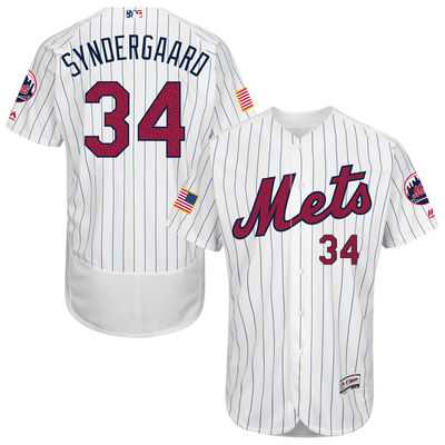 New York Mets #34 Noah Syndergaard White Stitched 2016 Fashion Stars & Stripes Flex Base Baseball Jersey