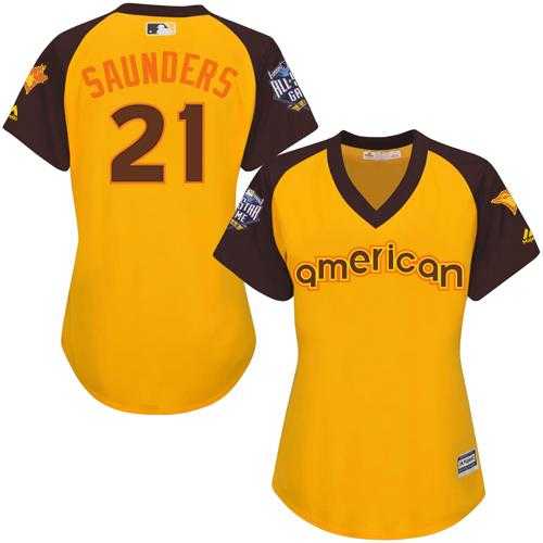 Women's Toronto Blue Jays #21 Michael Saunders Gold 2016 All-Star American League Stitched Baseball Jersey