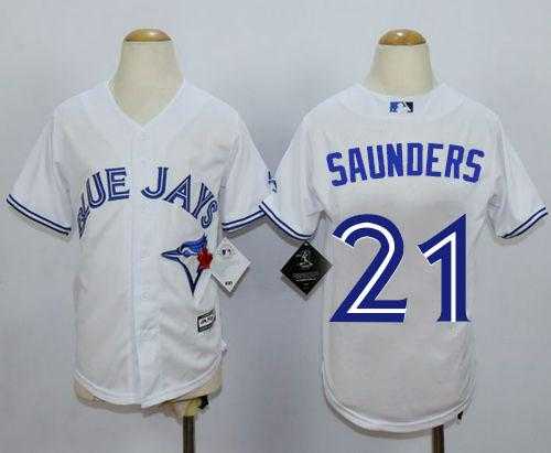 Youth Toronto Blue Jays #21 Michael Saunders White Cool Base Stitched Baseball Jersey