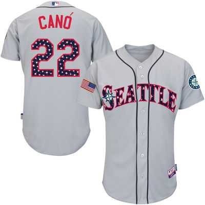 Men's Seattle Mariners #22 Robinson Cano Majestic Gray Stars & Stripes Authentic Cool Base Authentic Jersey