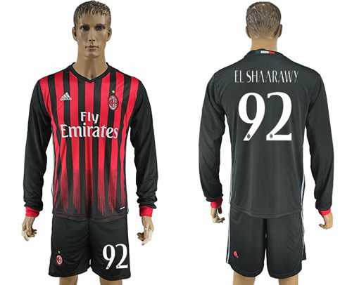 AC Milan #92 El Shaarawy Home Long Sleeves Soccer Club Jersey