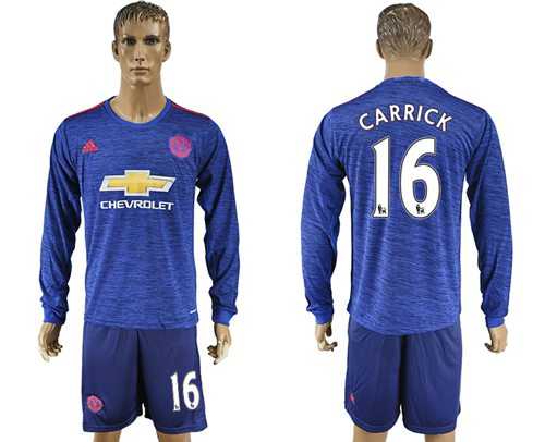 Manchester United #16 Carrick Away Long Sleeves Soccer Club Jersey