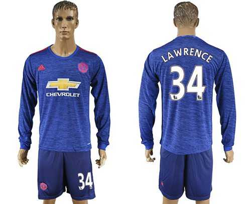 Manchester United #34 Lawrence Away Long Sleeves Soccer Club Jersey