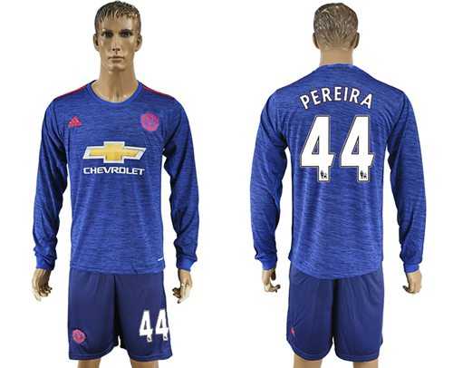 Manchester United #44 Pereira Away Long Sleeves Soccer Club Jersey