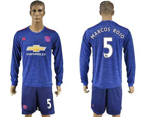 Manchester United #5 Marcos Rojo Away Long Sleeves Soccer Club Jersey