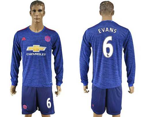 Manchester United #6 Evans Away Long Sleeves Soccer Club Jersey