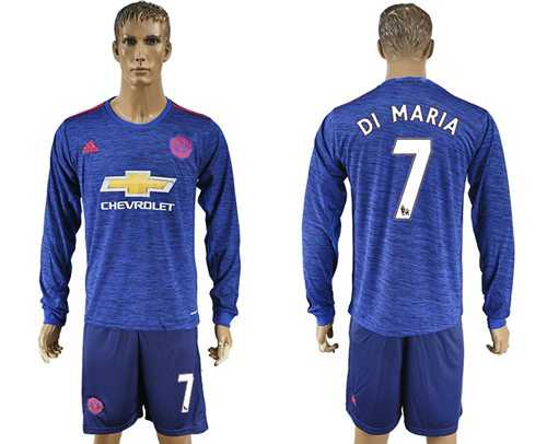 Manchester United #7 Di Maria Away Long Sleeves Soccer Club Jersey