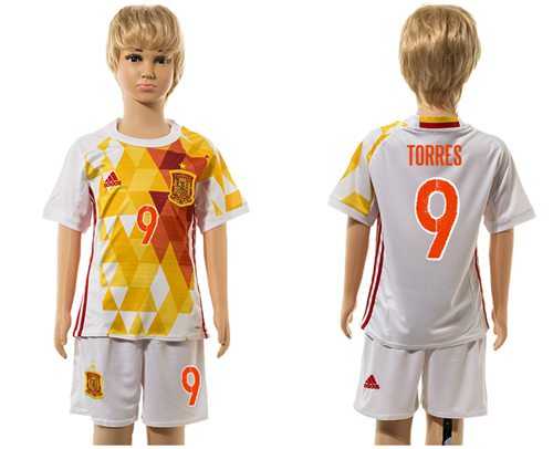 Spain #9 Torres White Away Kid Soccer Country Jersey