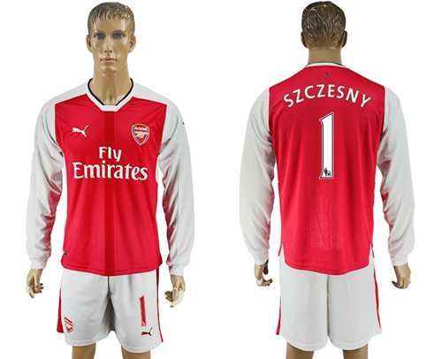 Arsenal #1 Szczesny Red Home Long Sleeves Soccer Club Jersey